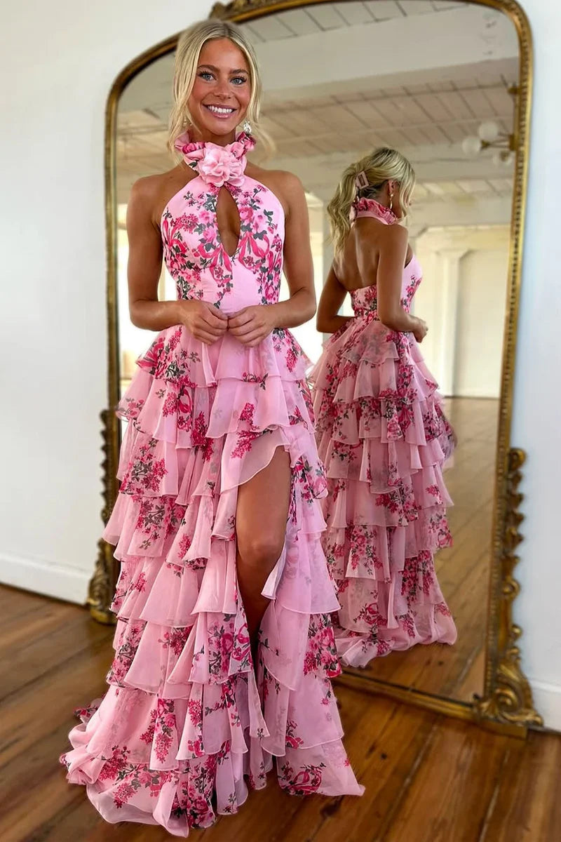 Sheath Halter Chiffon High Slit Prom Dress - Chloe Dress