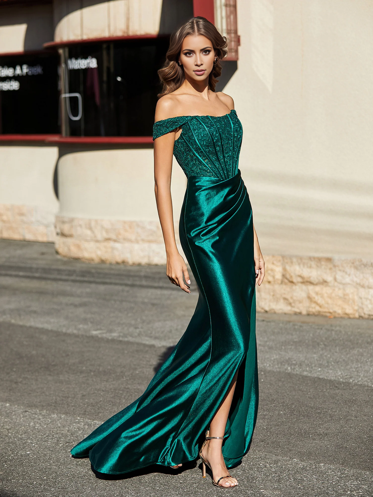 Satin Lace-Up Back High Slit Dress - Chloe Dress