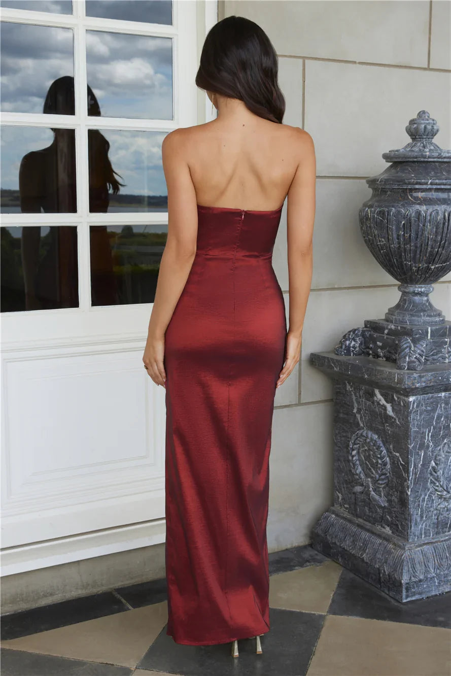 Strapless Satin Lace-Up Back Prom Dress - Chloe Dress