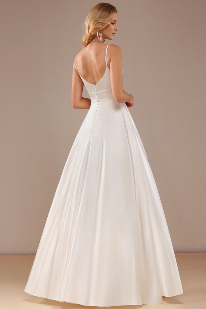 Princess V-Neck Satin Sleeveless Floor-Length Wedding Dress - Chloe Dress
