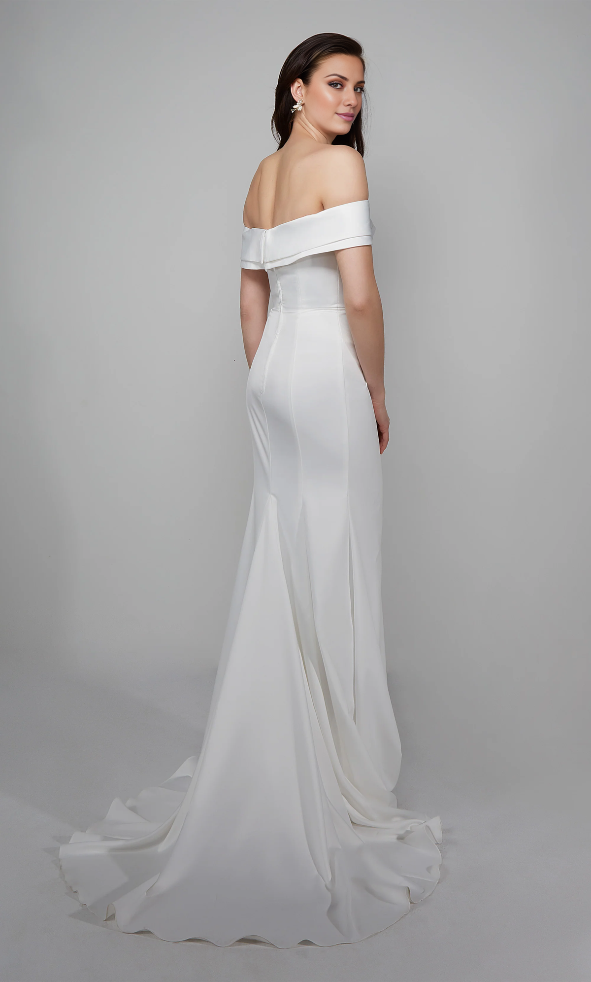 Off-Shoulder Satin Backless High Slit Wedding Dress - Chloe Dress