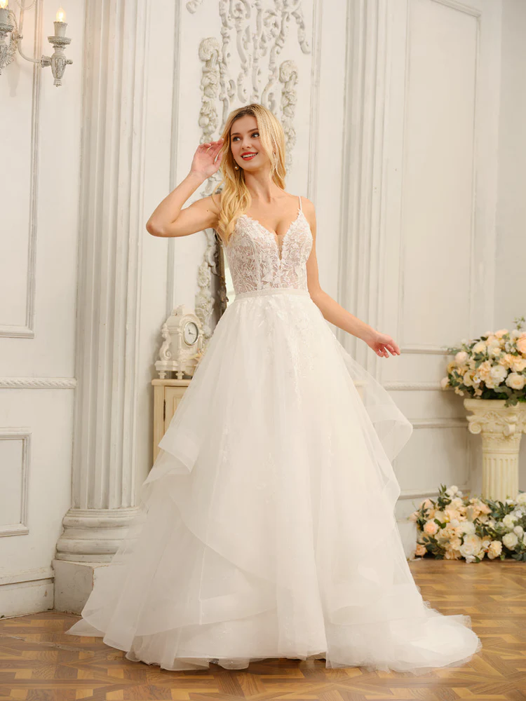 V-Neck Sleeveless Applique Wedding Dress - Chloe Dress
