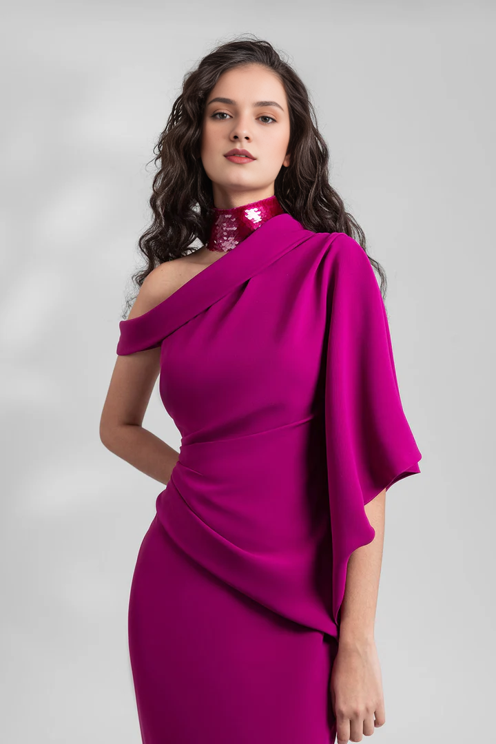 Pink Mermaid One-Shoulder Chiffon Sleeveless Floor-Length Evening Gown - Chloe Dress