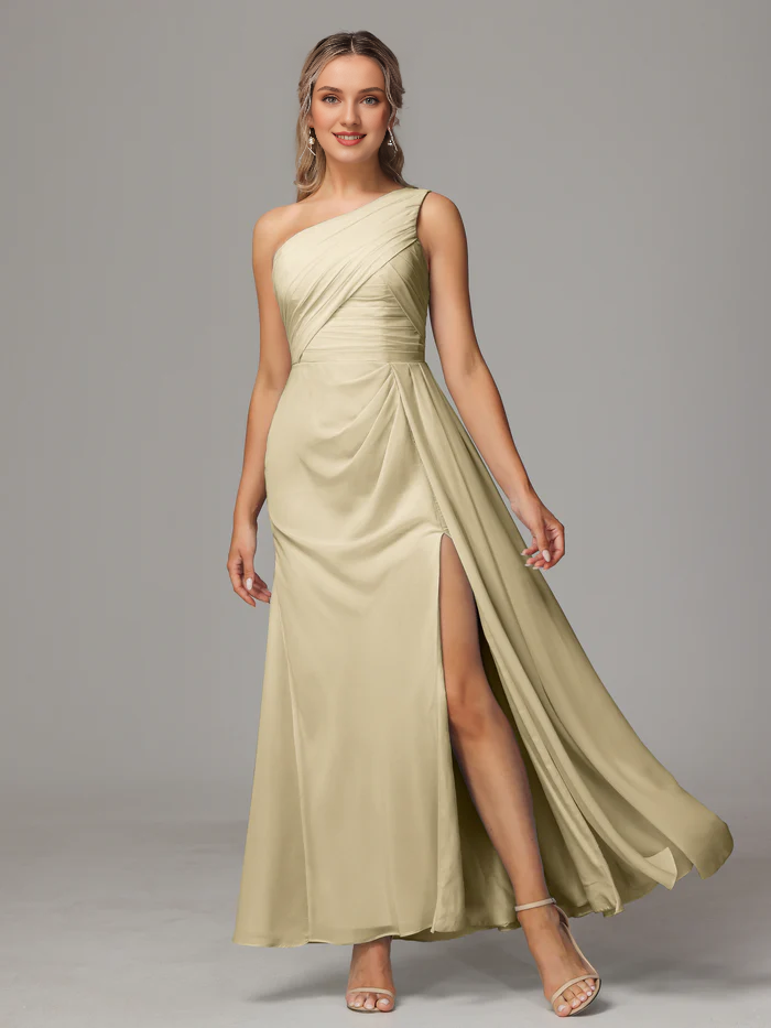 One-Shoulder Chiffon Floor-Length Wedding Dress - Chloe Dress