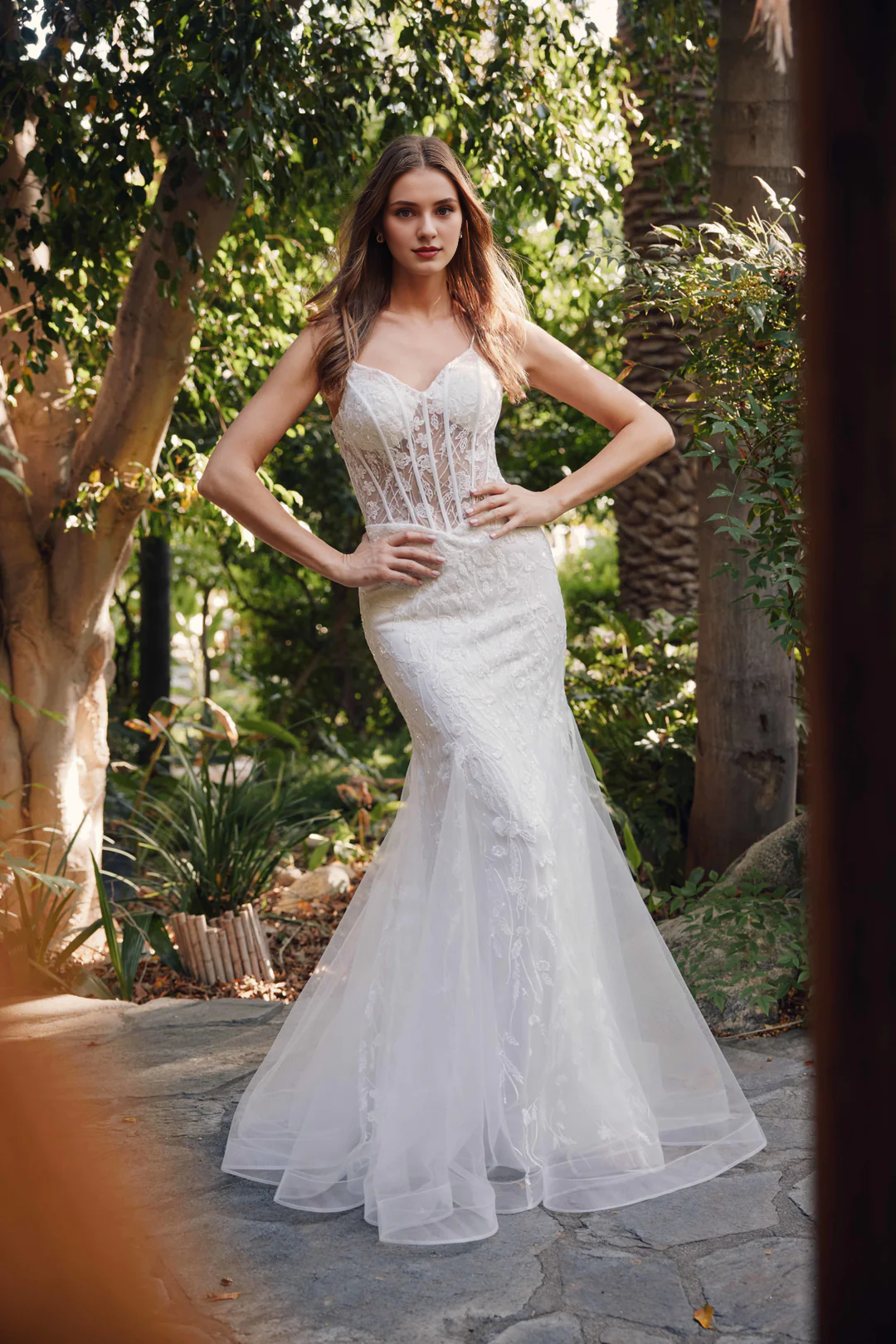 Lace Long Sleeve Lace-Up Back Embroidered Wedding Dress - Chloe Dress