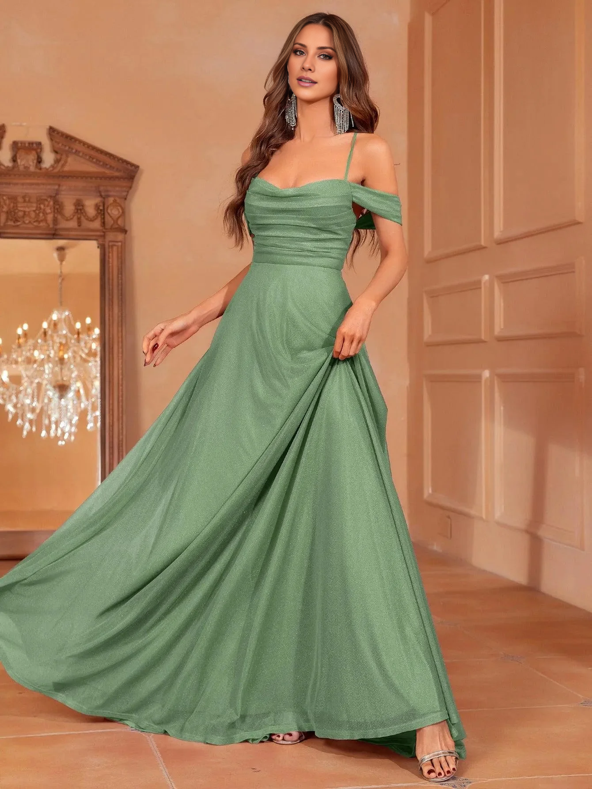 Lace Lace-Up Back Pleated Floor-Length Formal Dress - Chloe Dress