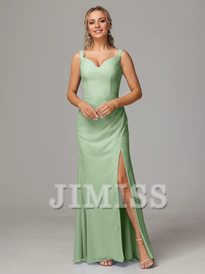 V-Neck Chiffon Sleeveless High Slit Wedding Dress - Chloe Dress
