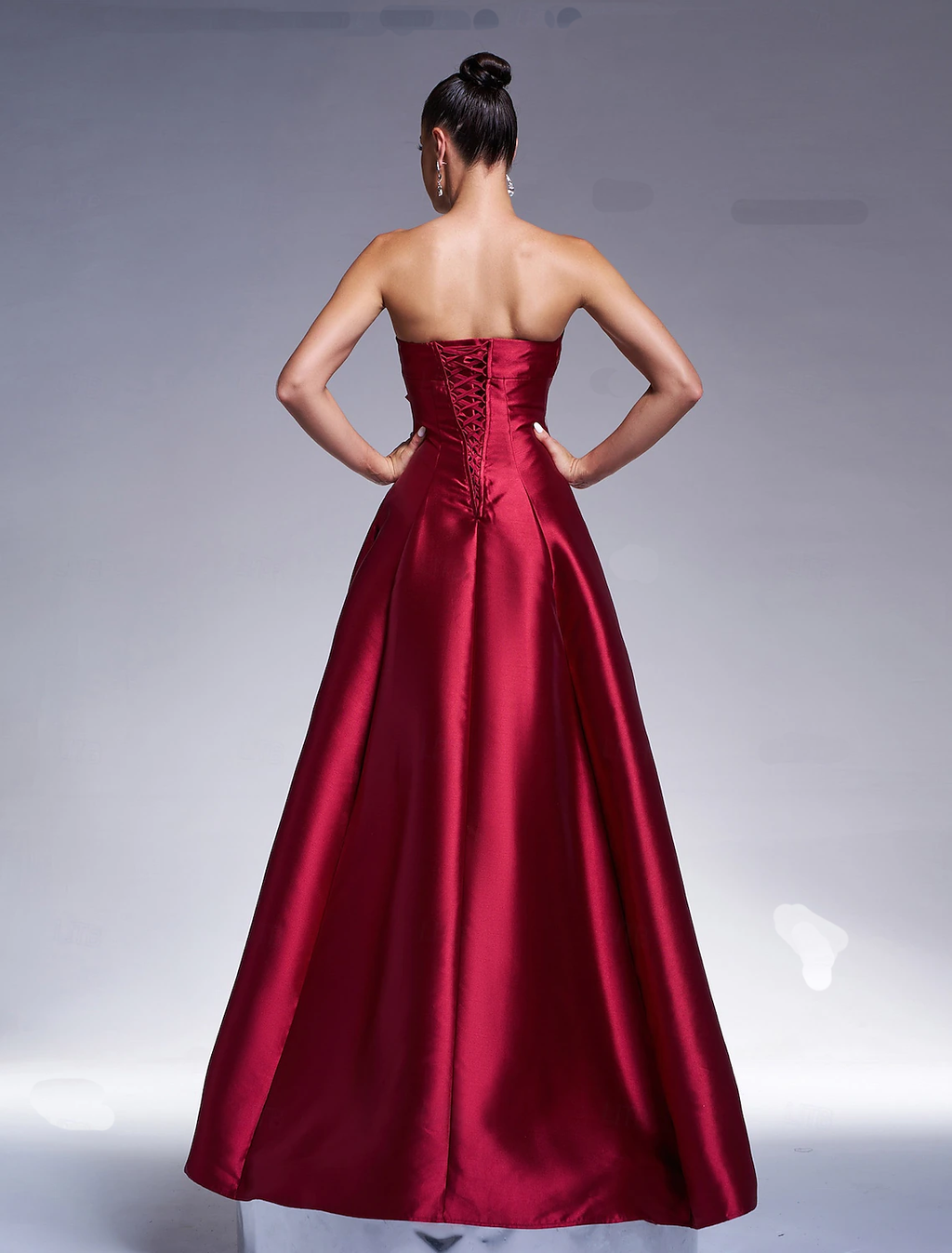 A-Line Strapless Satin Long Sleeve Floor-Length Evening Gown - Chloe Dress