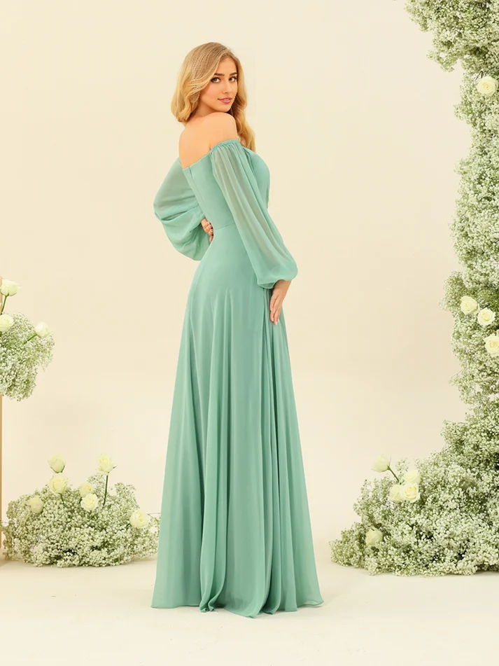 A-Line Chiffon High Slit Floor-Length Wedding Dress - Chloe Dress