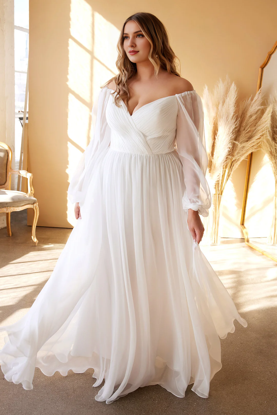 Chiffon Long Sleeve Wedding Dress - Chloe Dress