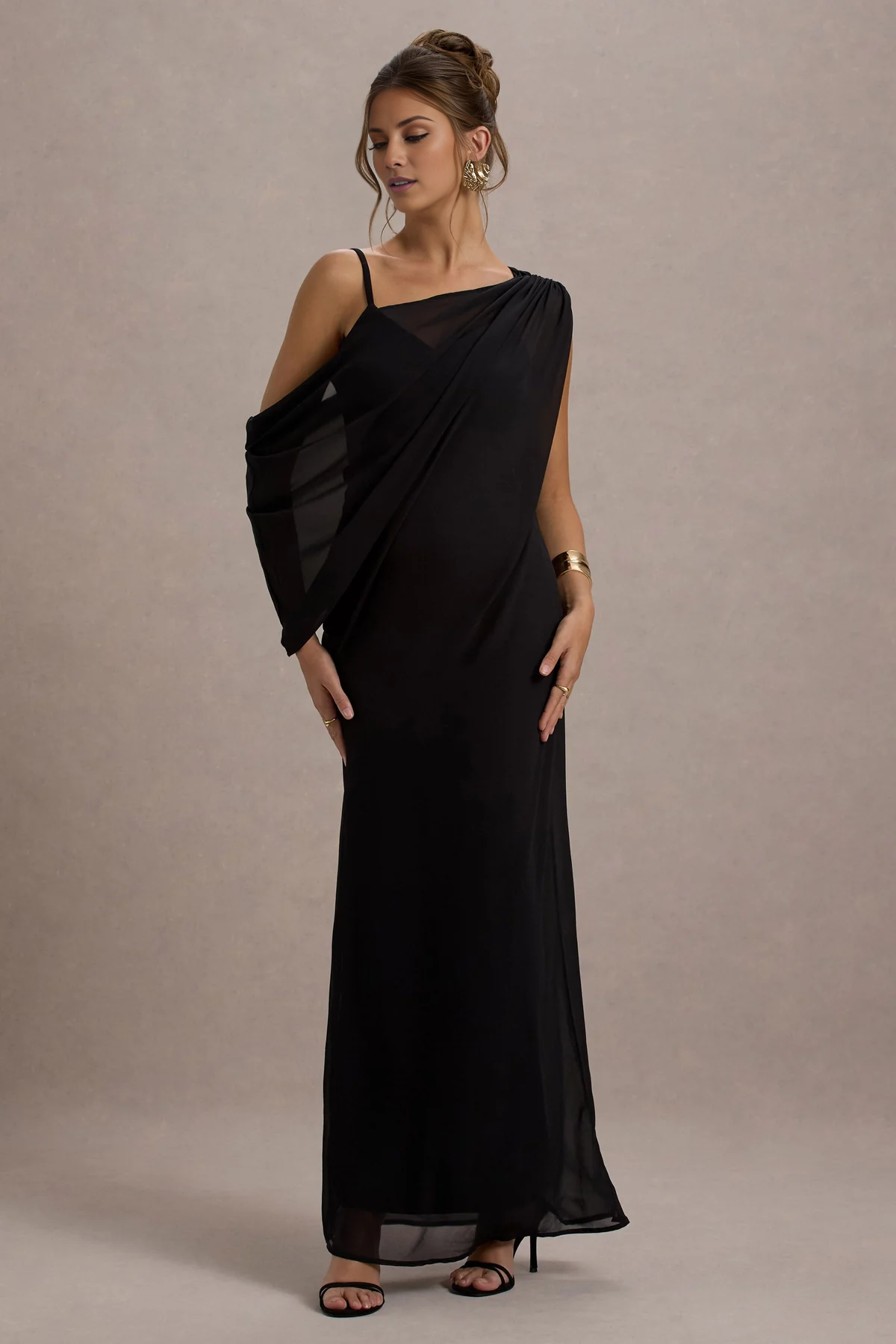 Black V-Neck Chiffon Floor-Length Evening Dress - Chloe Dress