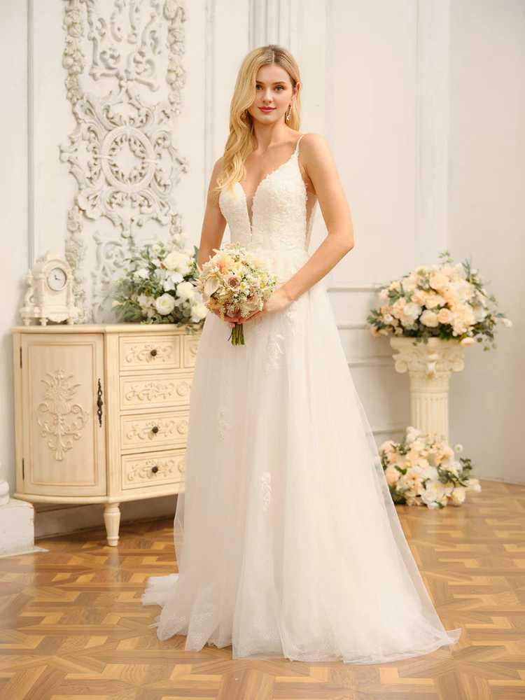 A-Line Sequin Sleeveless Applique Wedding Dress - Chloe Dress