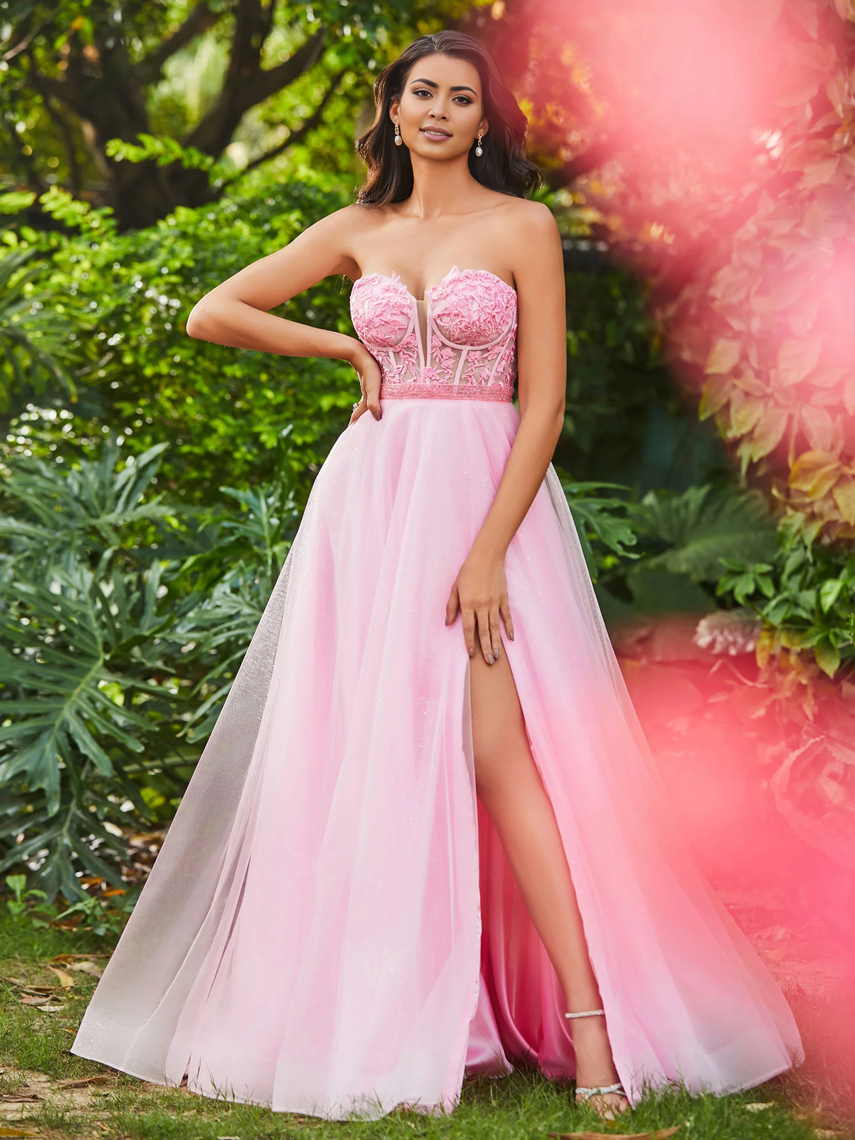A-Line Strapless Chiffon High Slit Dress - Chloe Dress