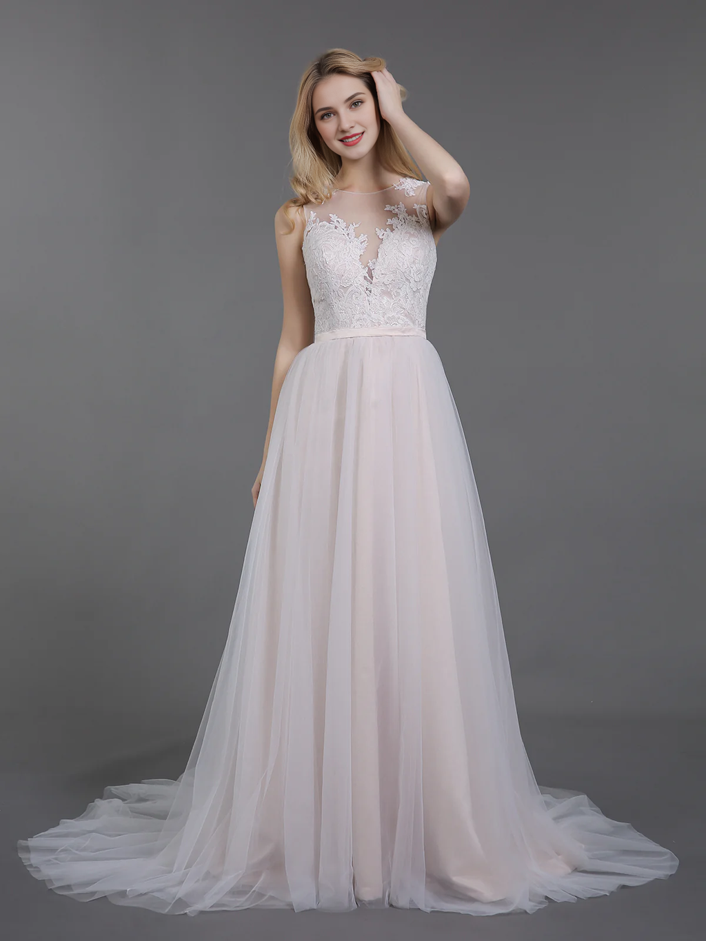Chiffon Button Back Wedding Dress - Chloe Dress