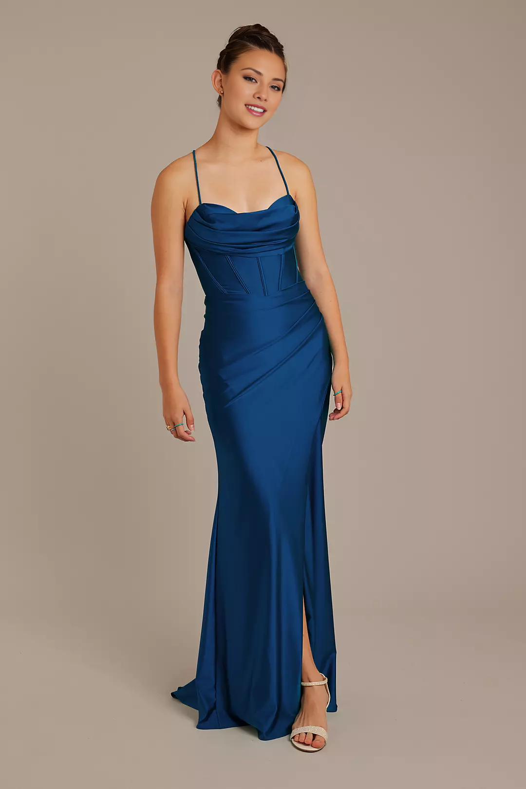 Satin Lace-Up Back Prom Dress - Chloe Dress