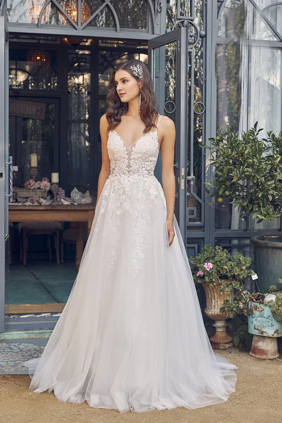 V-Neck Long Sleeve Wedding Dress - Chloe Dress