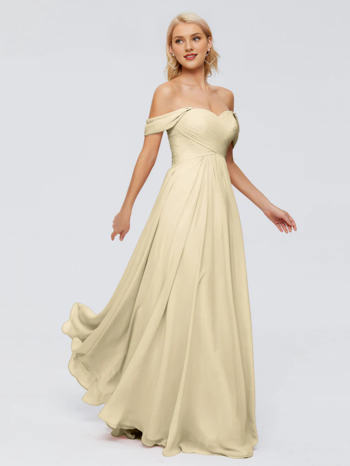 Off-Shoulder Chiffon Floor-Length Wedding Dress - Chloe Dress