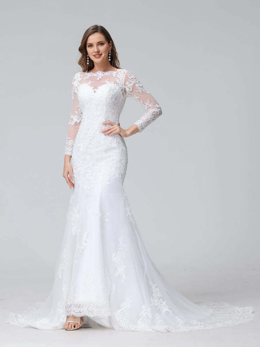 Lace Long Sleeve Embroidered Wedding Dress - Chloe Dress