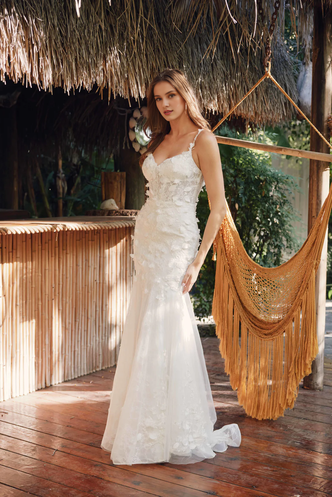 Long Sleeve Lace-Up Back Embroidered Wedding Dress - Chloe Dress