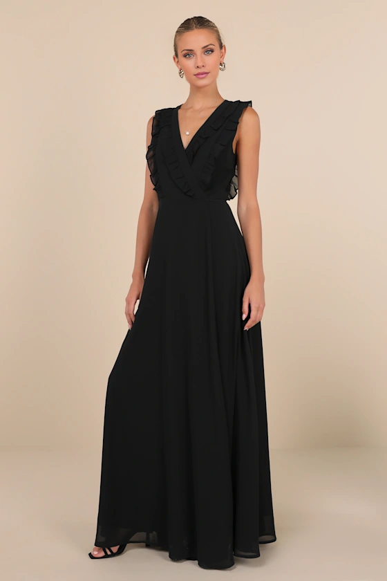 A-Line V-Neck Sleeveless Ruffled Floor-Length Evening Dress - Chloe Dress