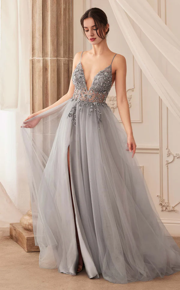 A-Line V-Neck Chiffon Embroidered Prom Dress - Chloe Dress