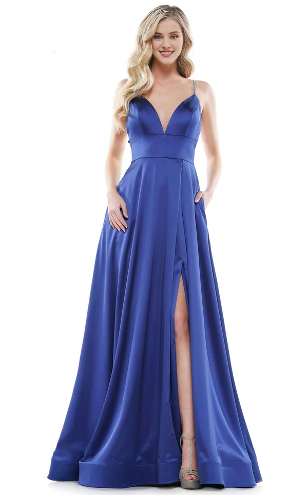 A-Line V-Neck Sleeveless Lace-Up Back High Slit Floor-Length Evening Gown - Chloe Dress