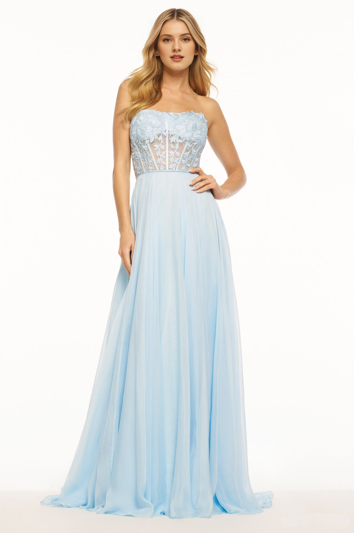 Strapless Chiffon Lace-Up Back Floor-Length Prom Dress - Chloe Dress