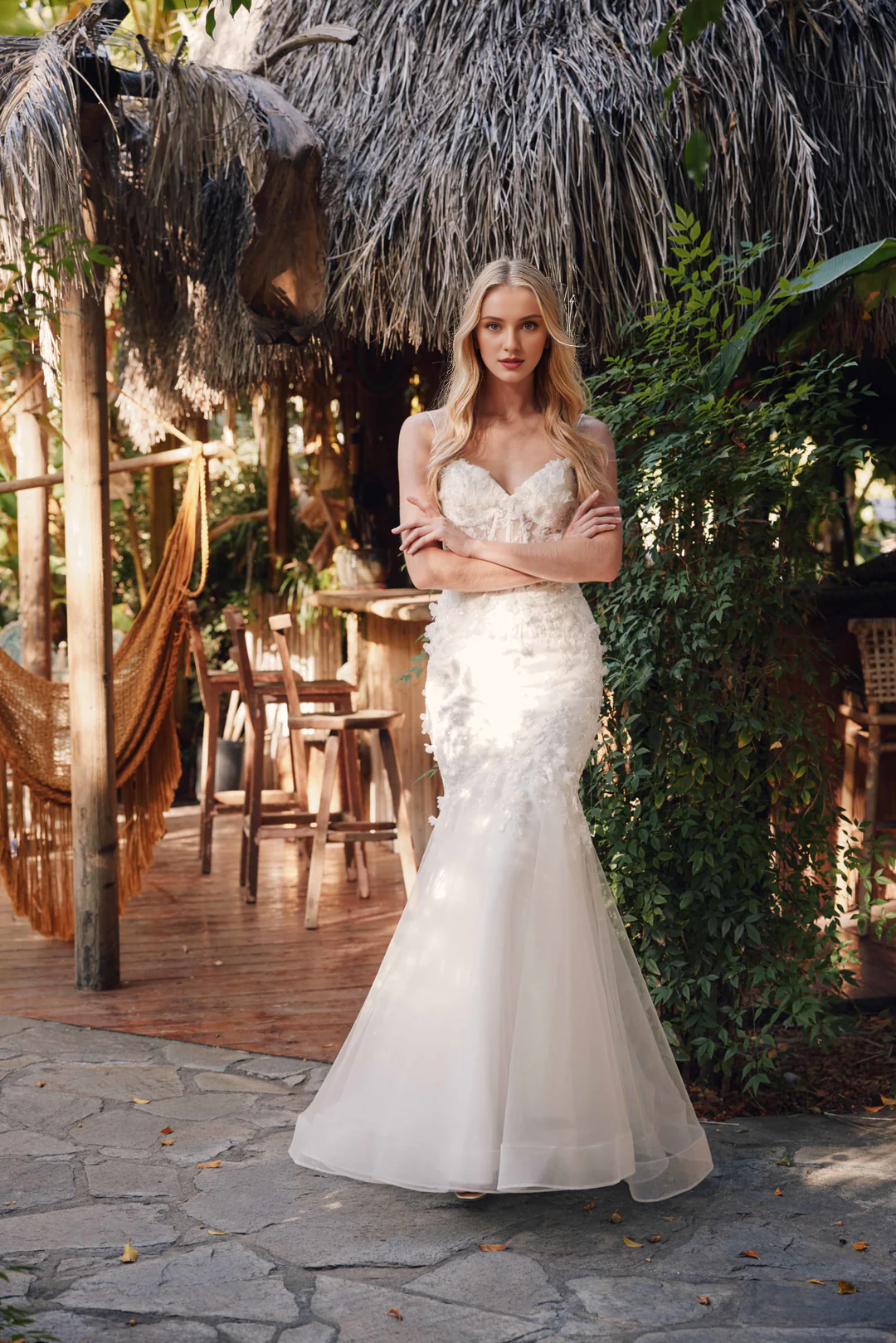 Long Sleeve Lace-Up Back Embroidered Wedding Dress - Chloe Dress