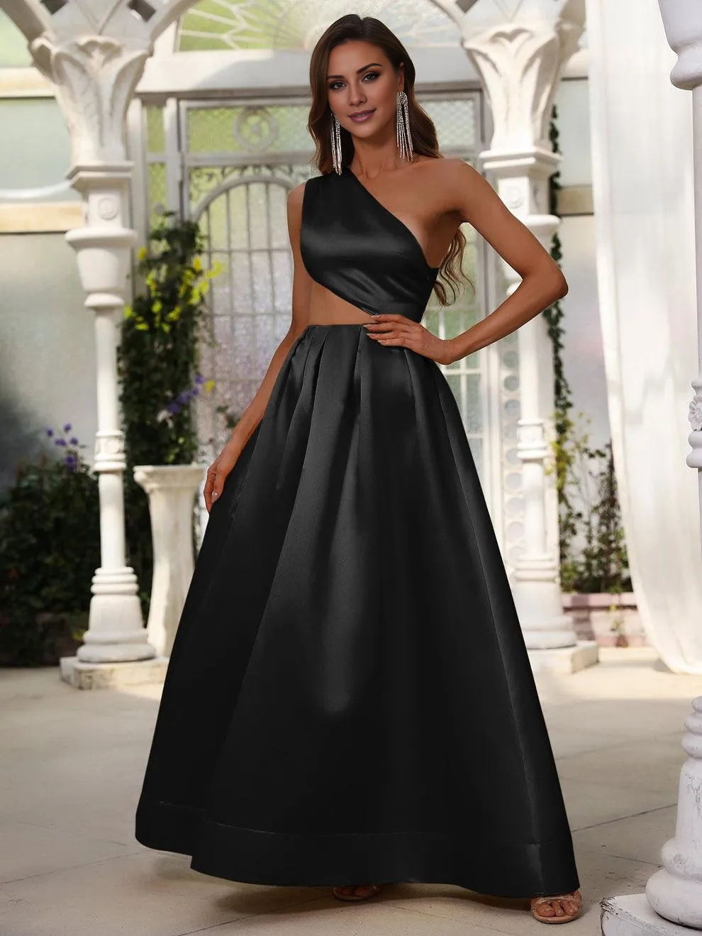 One-Shoulder Satin Floor-Length Formal Dress - Chloe Dress