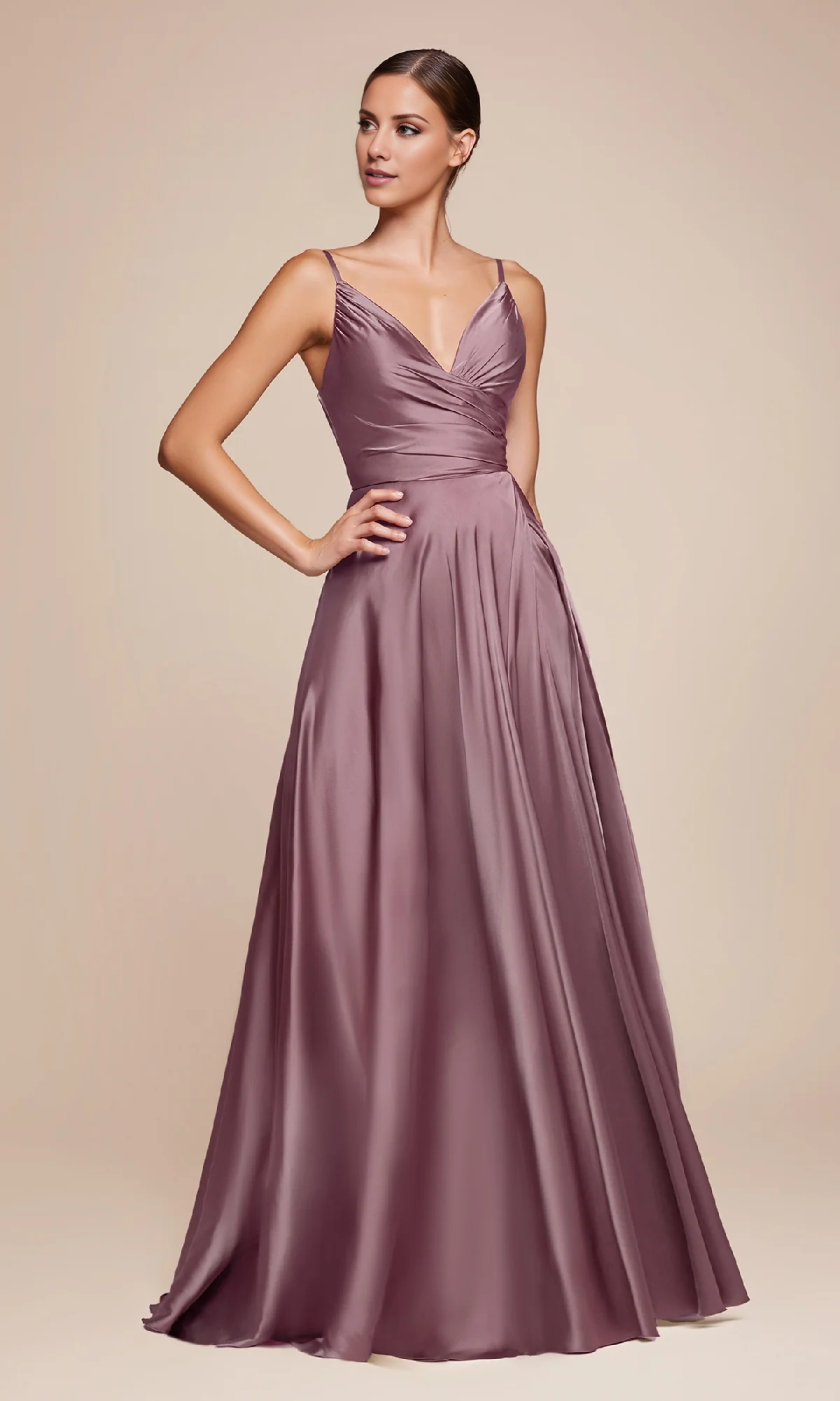 A-Line V-Neck Lace-Up Back High Slit Floor-Length Prom Dress - Chloe Dress