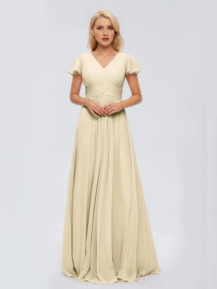 A-Line V-Neck Chiffon Floor-Length Wedding Dress - Chloe Dress