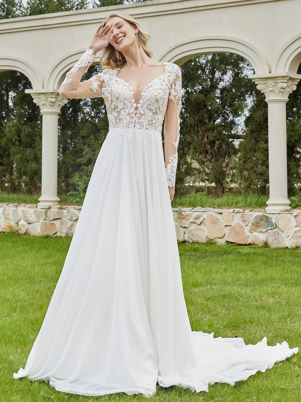 V-Neck Button Back Wedding Dress - Chloe Dress