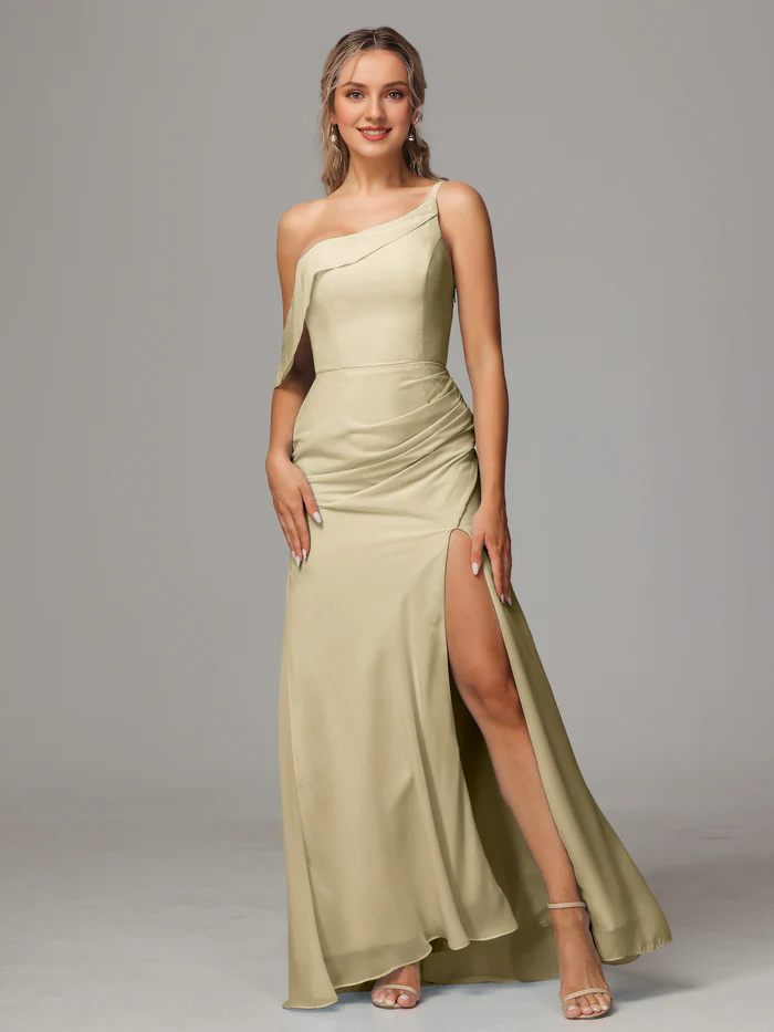One-Shoulder Chiffon Floor-Length Wedding Dress - Chloe Dress