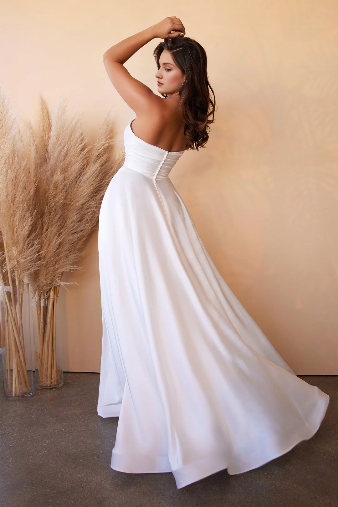 White Strapless Satin Wedding Dress - Chloe Dress