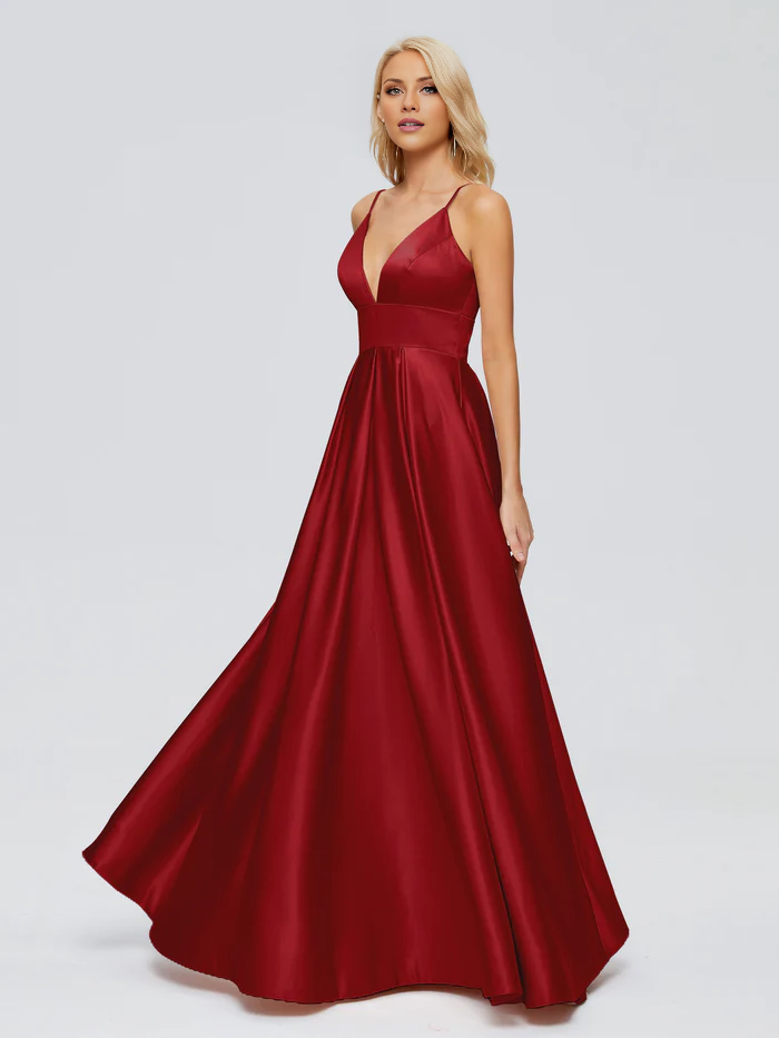 V-Neck Satin Floor-Length Wedding Dress - Chloe Dress