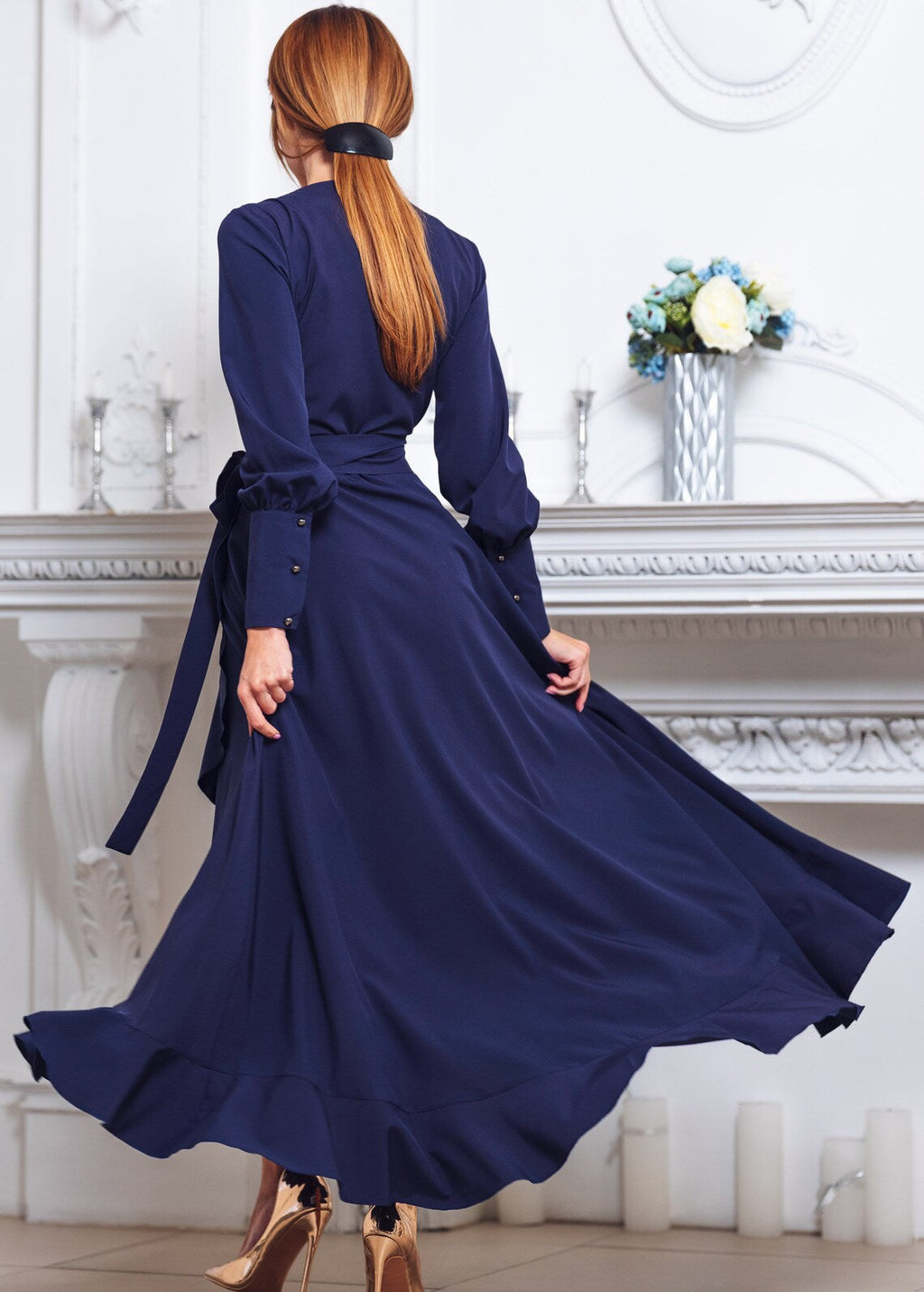 V-Neck Long Sleeve High Slit Floor-Length Prom Dress - Chloe Dress
