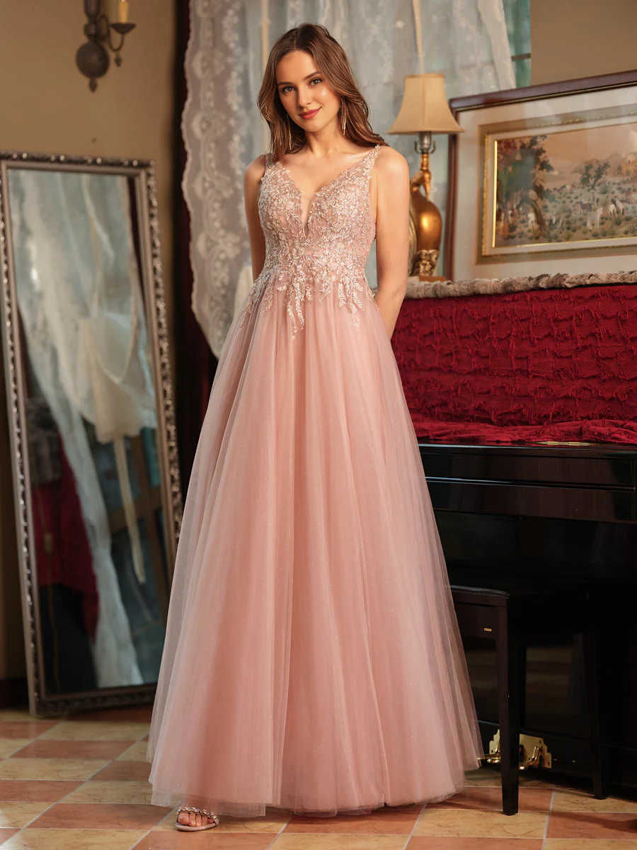 A-Line V-Neck Chiffon High Slit Gown - Chloe Dress