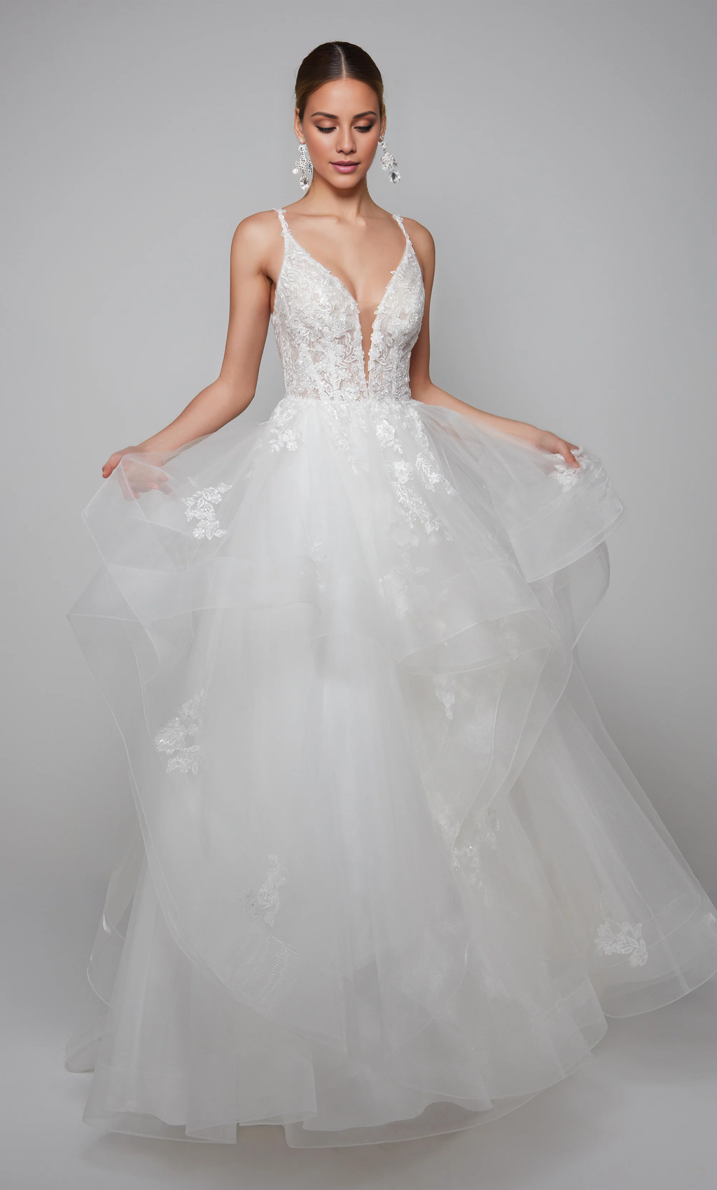 V-Neck Lace Lace-Up Back Floor-Length Wedding Dress - Chloe Dress