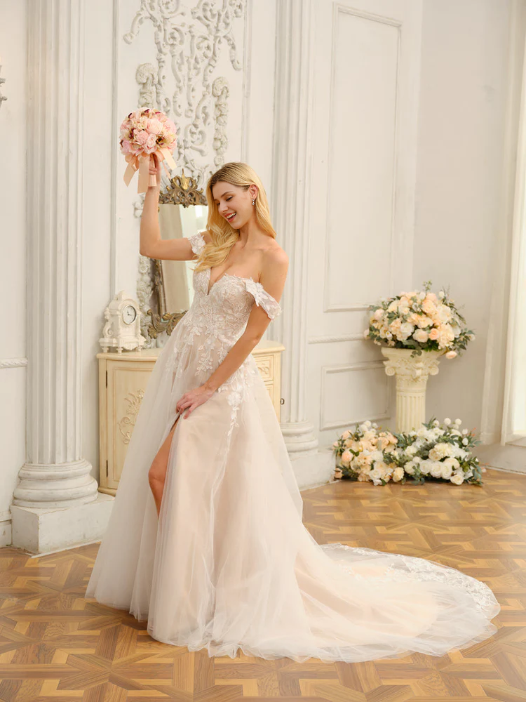 A-Line Sleeveless High Slit Wedding Dress - Chloe Dress