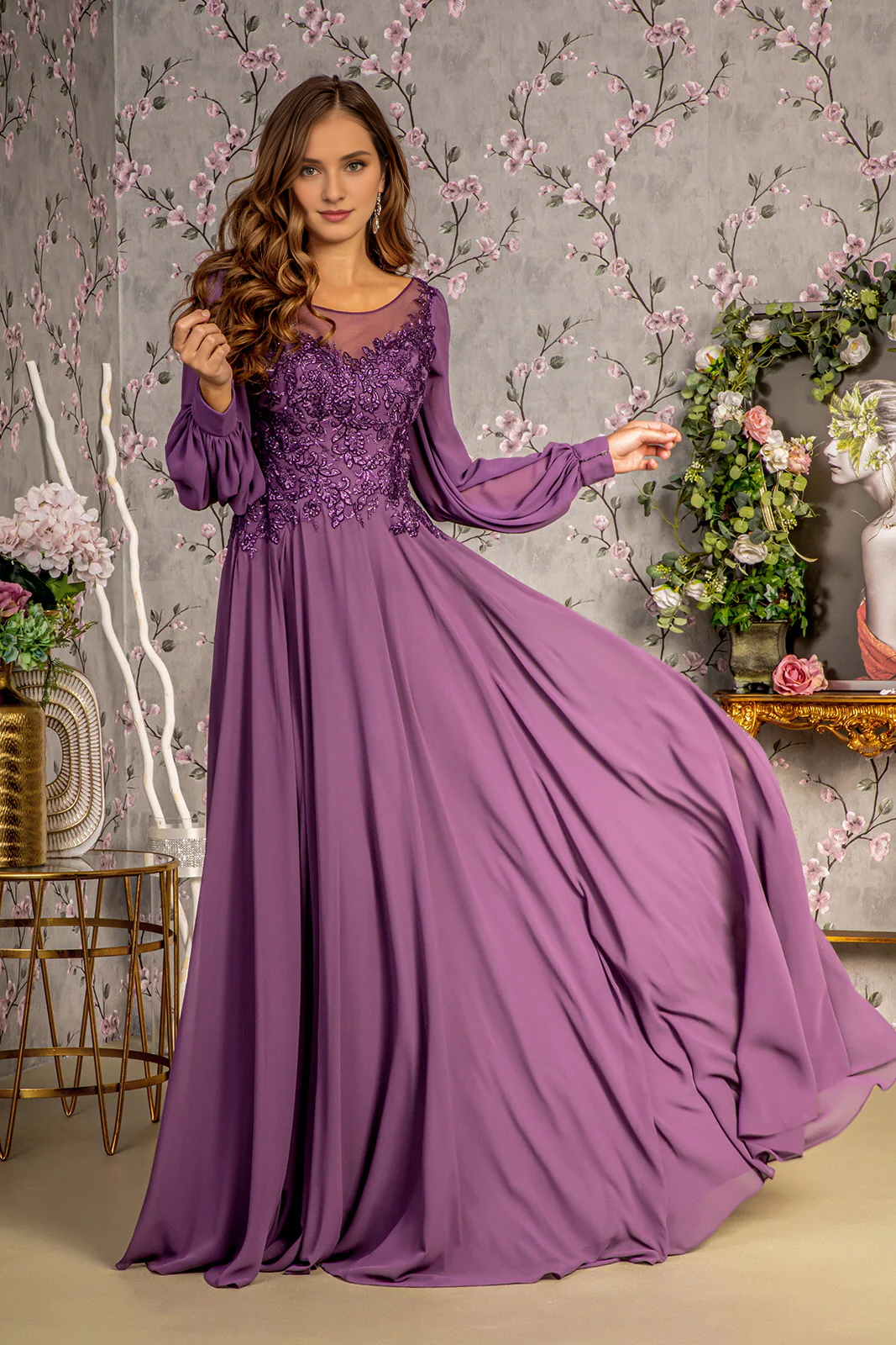 Chiffon Long Sleeve Dress - Chloe Dress