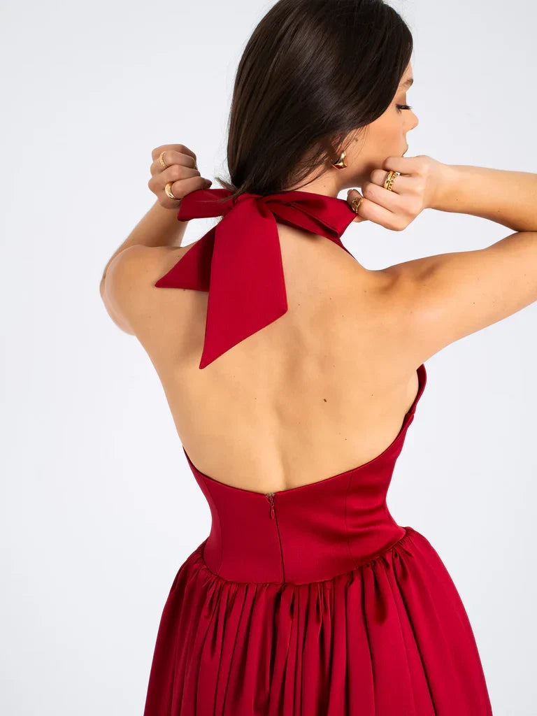 Red V-Neck Backless Evening Gown - Chloe Dress