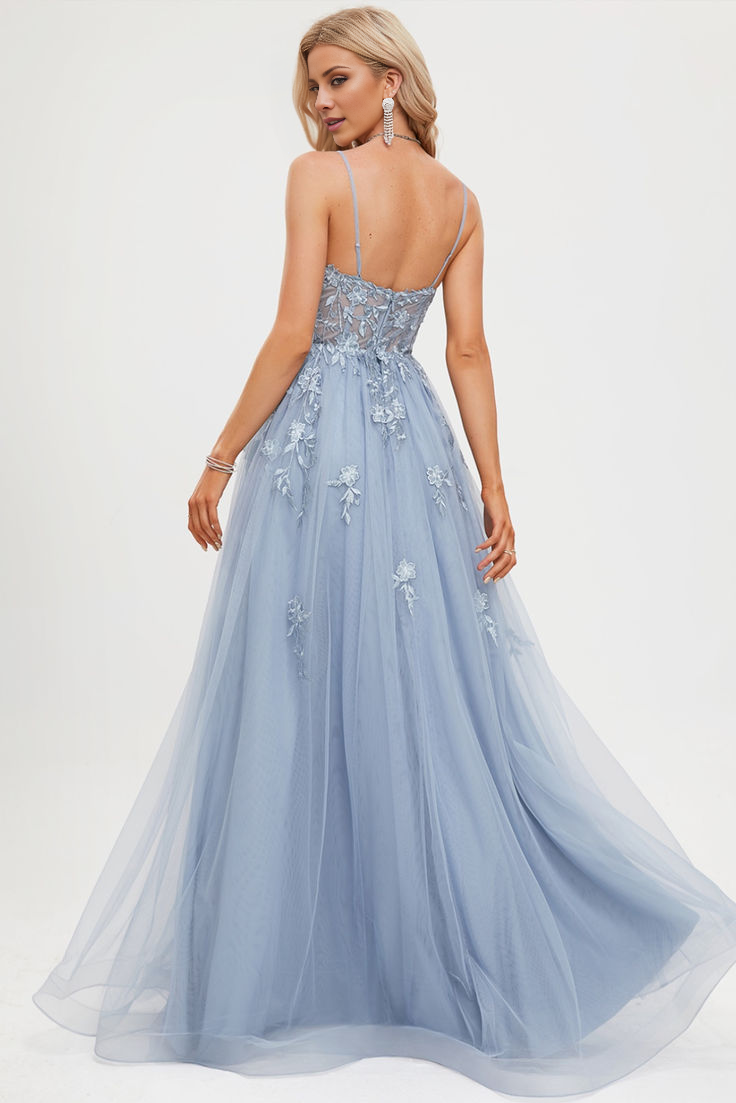 A-Line V-Neck Chiffon Floor-Length Evening Gown - Chloe Dress