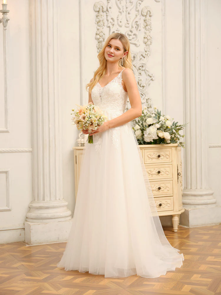 A-Line V-Neck Sleeveless Wedding Dress - Chloe Dress