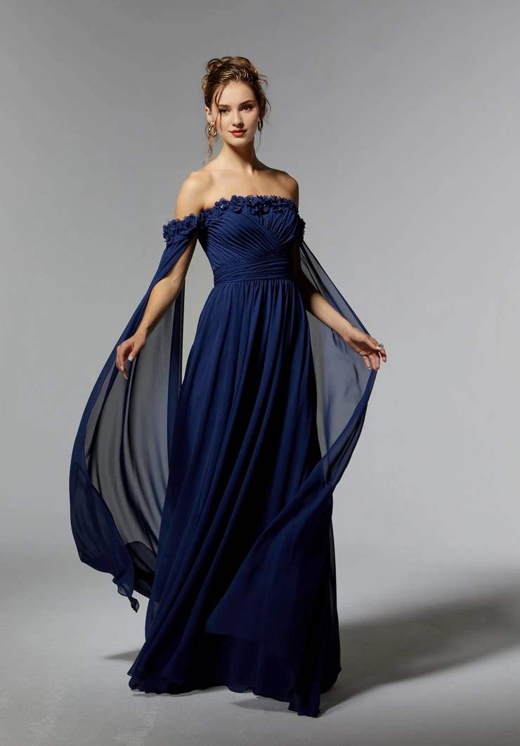 Off-Shoulder Chiffon Lace-Up Back Pleated Evening Dress - Chloe Dress