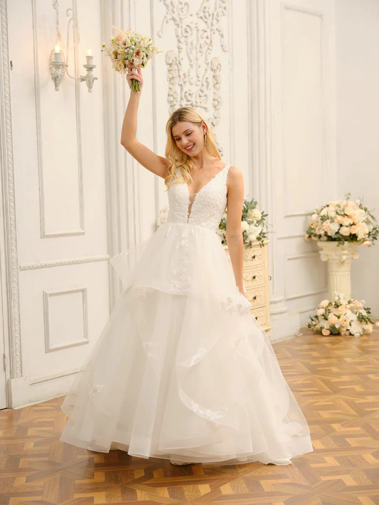 Ball Gown V-Neck Sleeveless Applique Wedding Gown - Chloe Dress