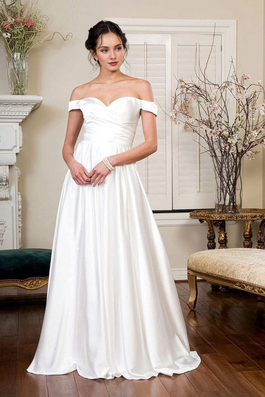 Off-Shoulder Satin Wedding Dress - Chloe Dress