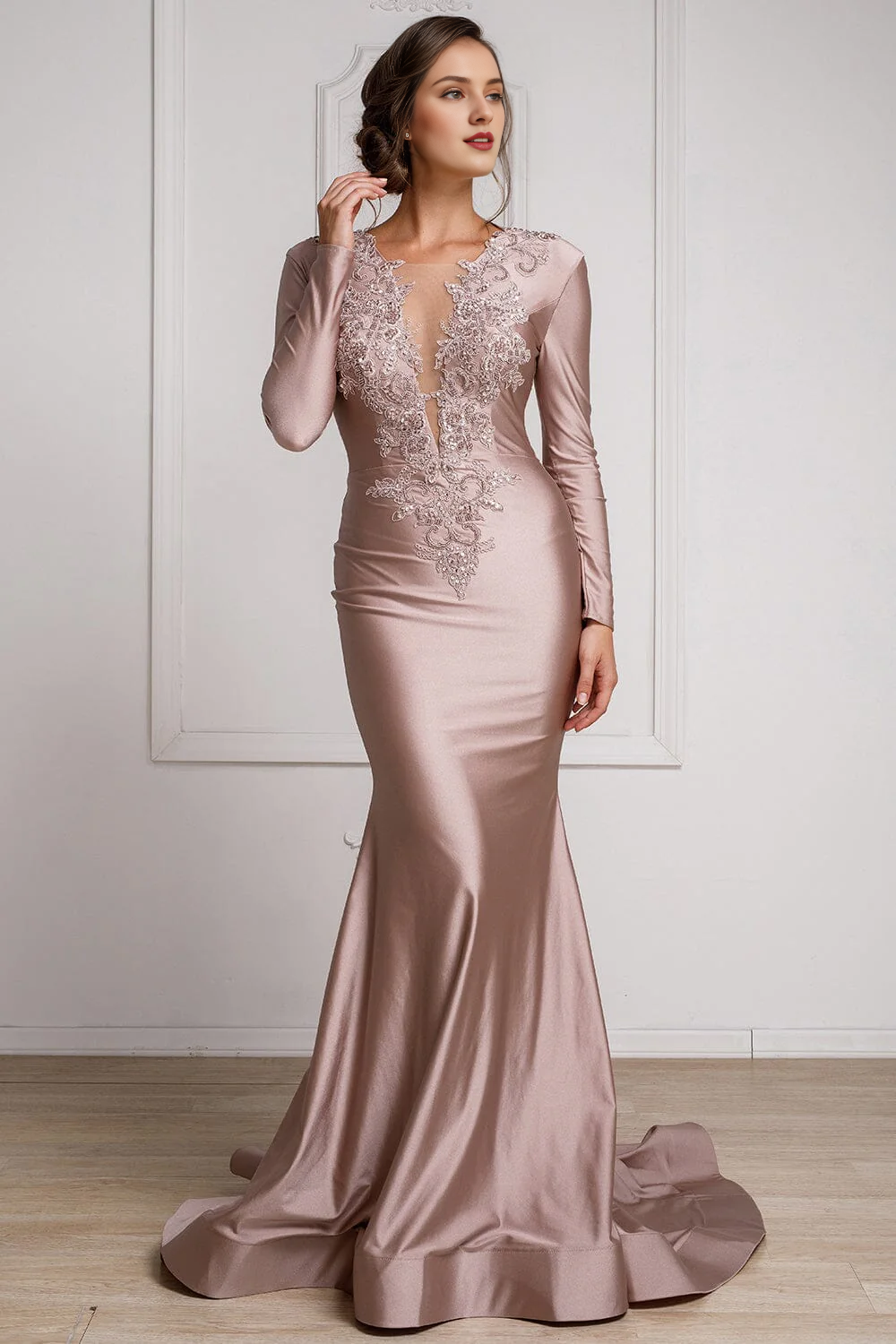 V-Neck Long Sleeve Embroidered Dress - Chloe Dress