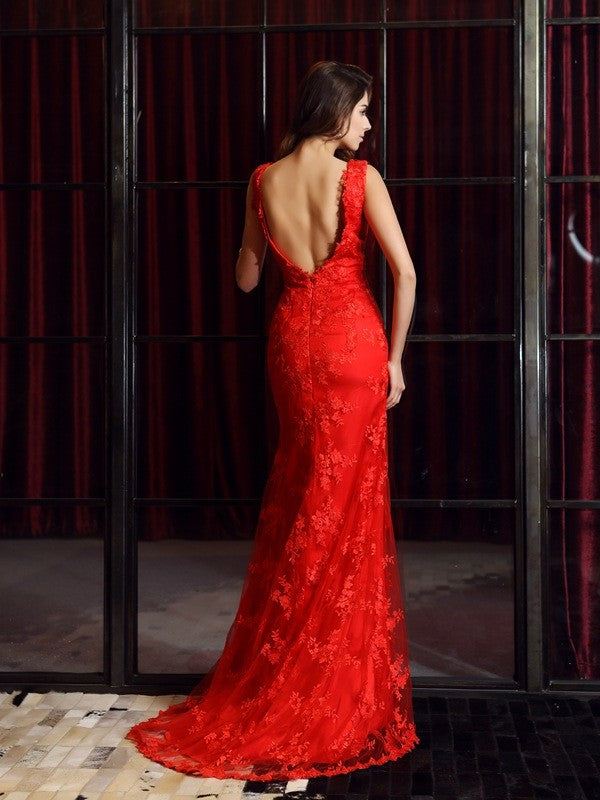 Mermaid V-Neck Lace Sleeveless Applique Dress - Chloe Dress