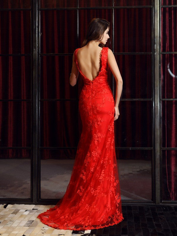 Mermaid V-Neck Lace Sleeveless Applique Dress - Chloe Dress