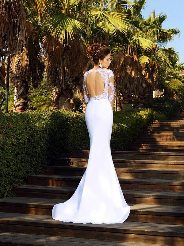 Sheath Chiffon Long Sleeve Applique Wedding Dress - Chloe Dress